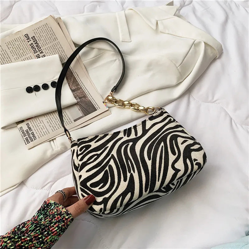 Leopard Lattice Zipper Shoulder Bag for Women