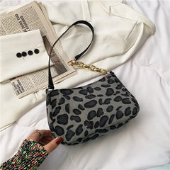 Leopard Lattice Zipper Shoulder Bag for Women