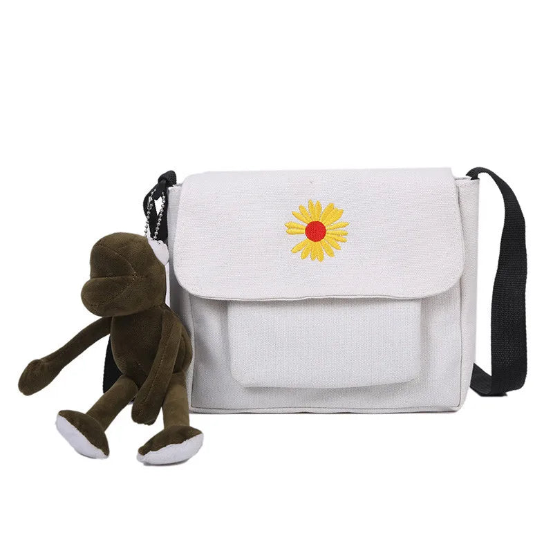 Canvas Crossbody Bags Youth Vertical Shoulder Bag Solid Wom