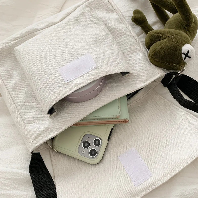 Canvas Crossbody Bags Youth Vertical Shoulder Bag Solid Wom