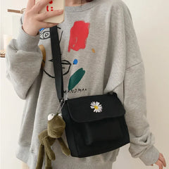 Canvas Crossbody Bags Youth Vertical Shoulder Bag Solid Wom