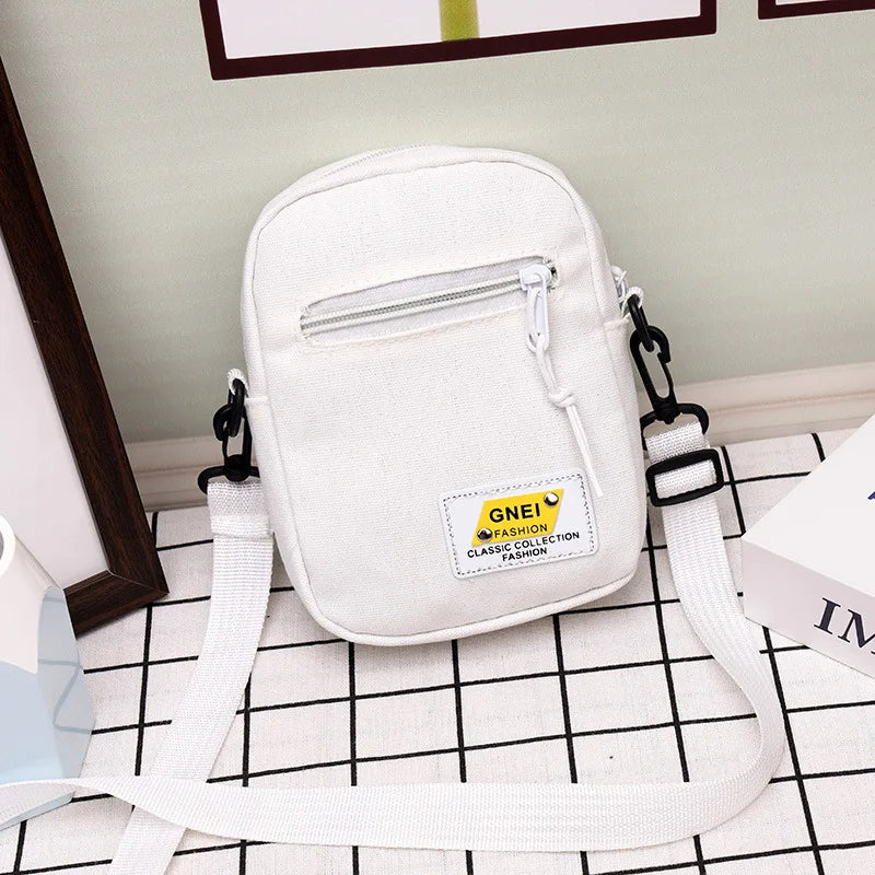Canvas Crossbody Bag Small Shoulder Handbag Solid Phone Bag Zipper Purse