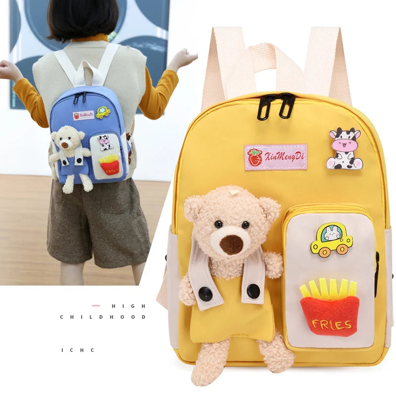 Bear Canvas School Bags For Kids Girls Kindergarten Children Backpacks