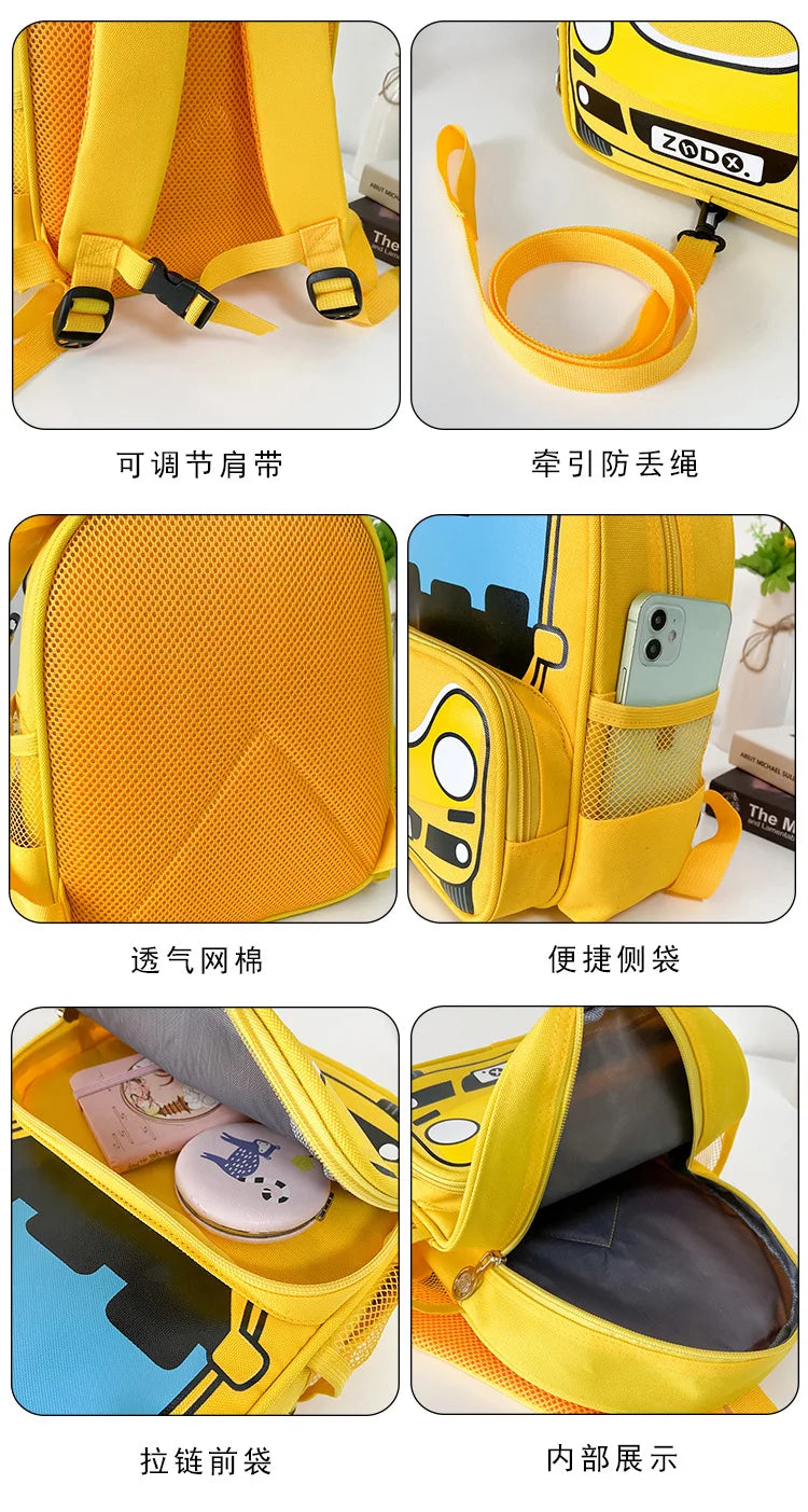 Cartoon Bus Patterns Polyester Children School Bag Waterproof Backpack