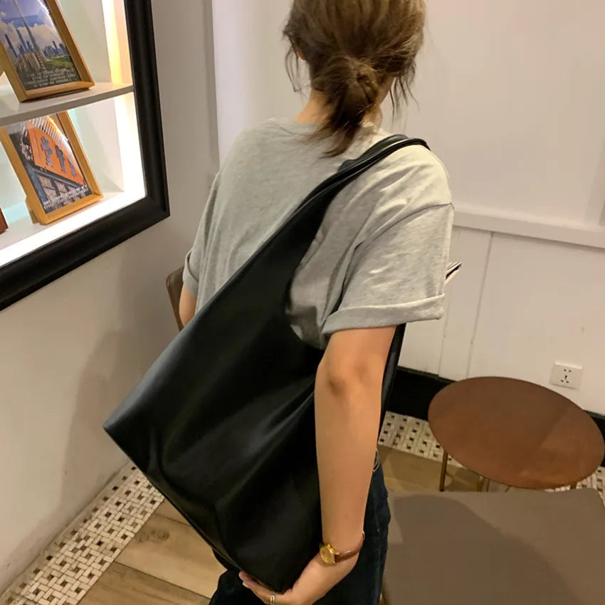Casual Shoulder Bag PU Leather Tote Handbag Winter Shopping Bags