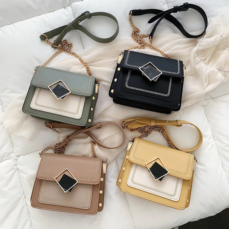 Chain PU Leather Crossbody Bags For Women Small Shoulder Messenger Bag