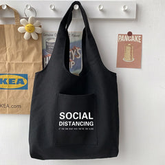 Harajuku Woman Casual Tote Bag with Text Print