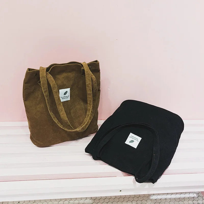 Corduroy Shoulder Bag Women Cotton Handbag Eco Shopping Orangnizer