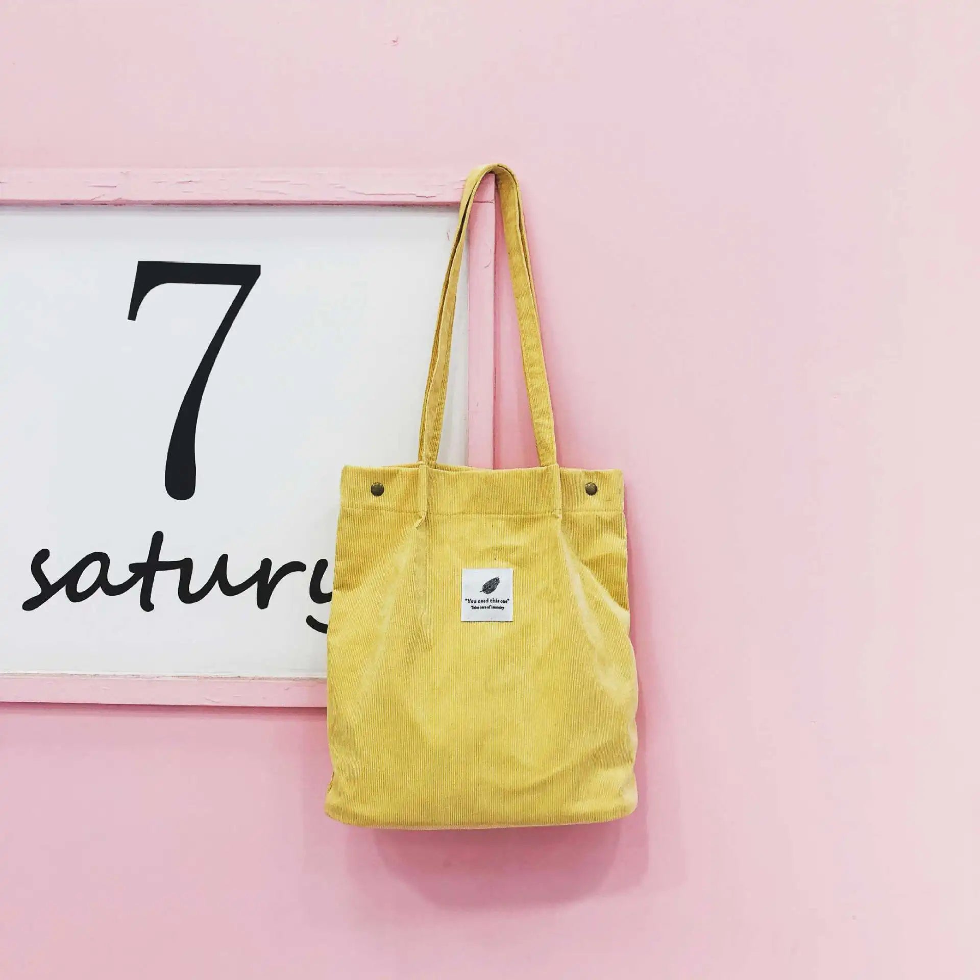 Corduroy Shoulder Bag Women Cotton Handbag Eco Shopping Orangnizer