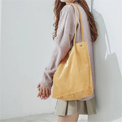 Corduroy Shoulder Bags For Women Cotton Cloth Handbags Solid Shopping Large
