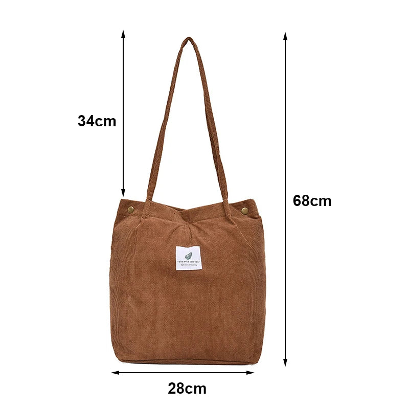 Corduroy Shoulder Bags For Women Cotton Cloth Handbags Solid Shopping Large