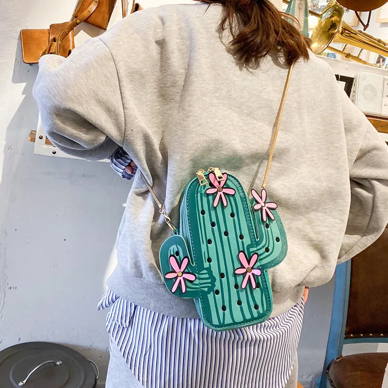 Stylish Cactus Crossbody Bag for Women Small PU Leather Handbag