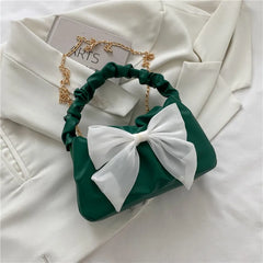 Bow Shoulder Crossbody Chain Pleated Sling Bag for Women