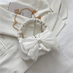 Bow Shoulder Crossbody Chain Pleated Sling Bag for Women