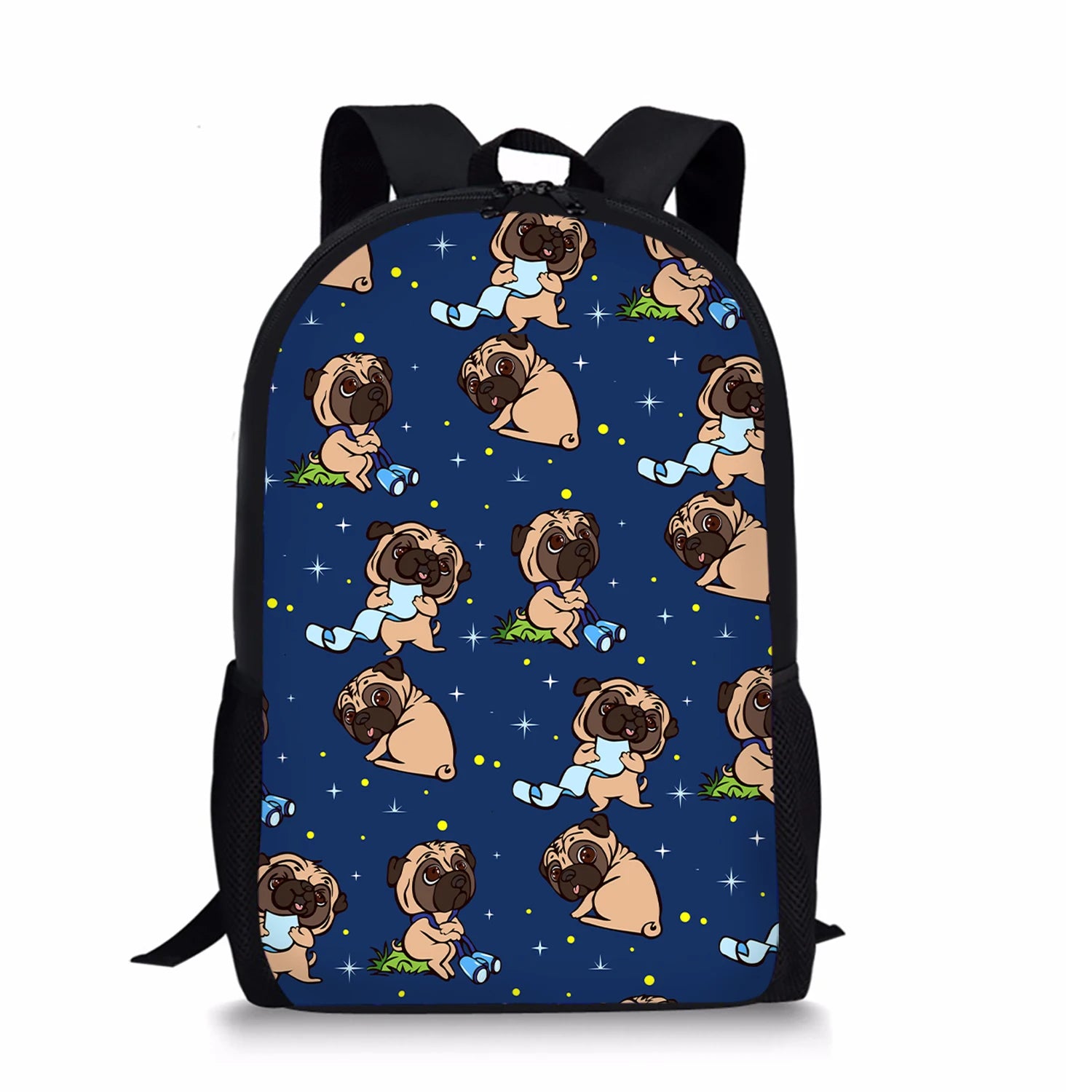 Cartoon Dog Print School Bags Adjustable Strap Teenage Boys Satchel