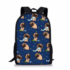Cartoon Dog Print School Bags Adjustable Strap Teenage Boys Satchel
