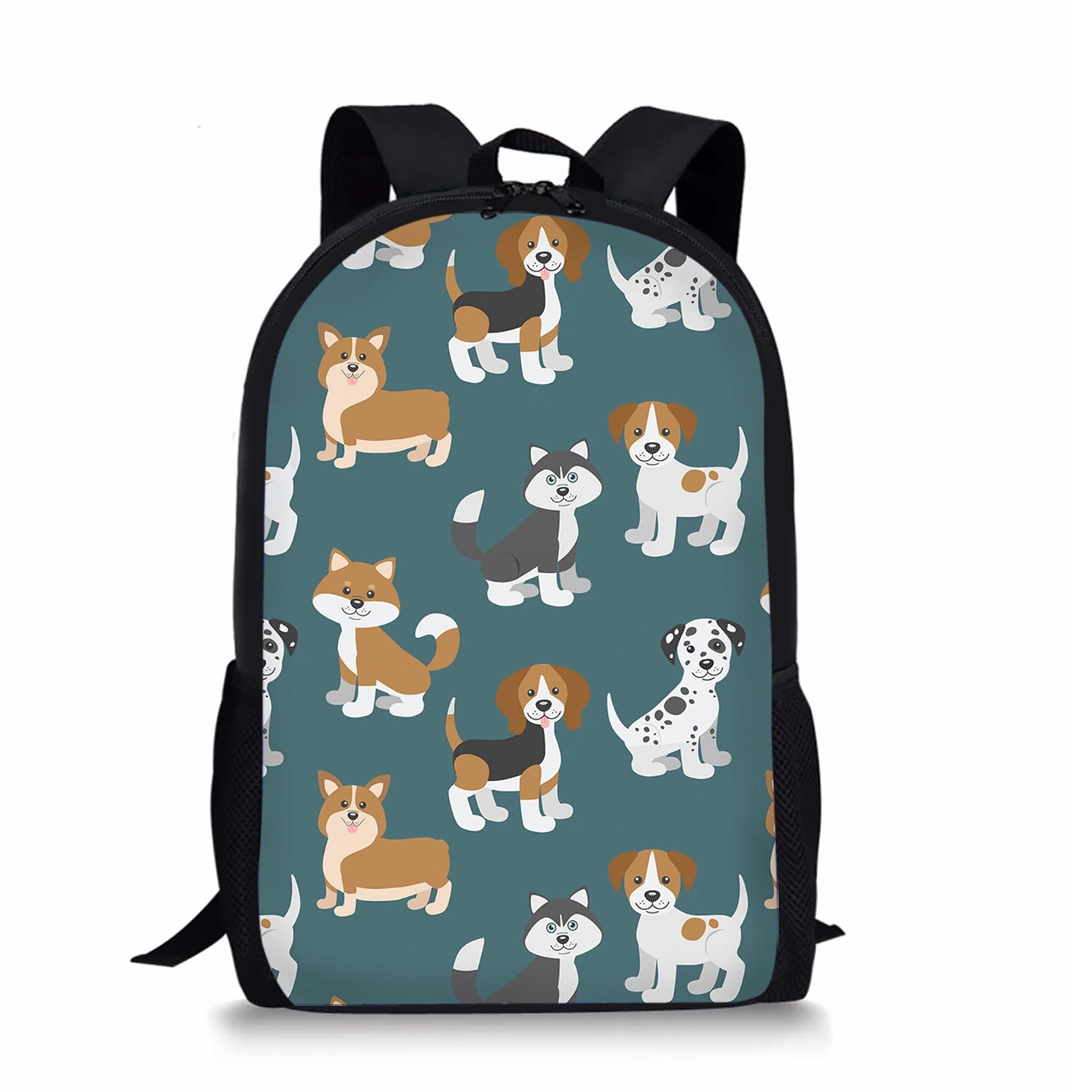 Cartoon Dog Print School Bags Adjustable Strap Teenage Boys Satchel