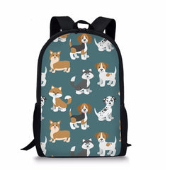 Cartoon Dog Print School Bags Adjustable Strap Teenage Boys Satchel