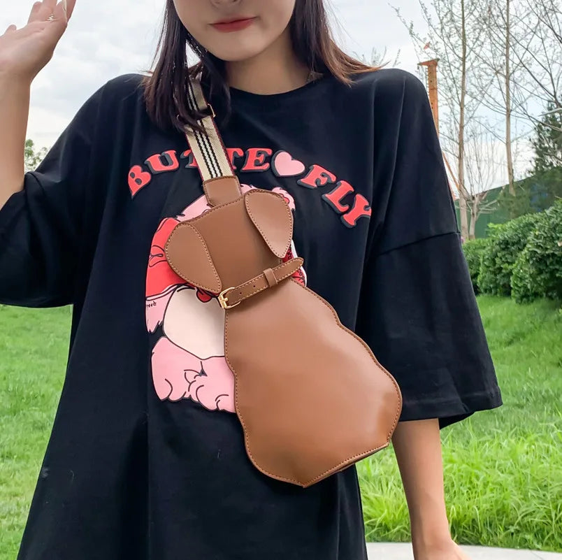 Pu Cat Dog Bag Women Bag Messenger Bag Wide Shoulder Straps Chest Bag Shoulder B