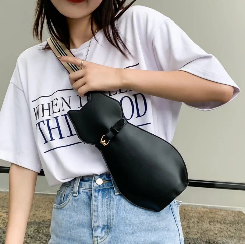 Pu Cat Dog Bag Women Bag Messenger Bag Wide Shoulder Straps Chest Bag Shoulder B