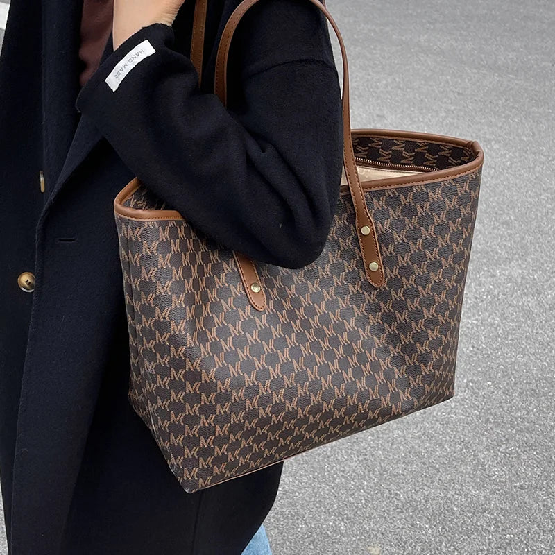 High-Quality Shoulder Bag with Large Capacity Print Handbag Texture Tote Bag