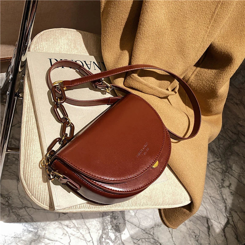 Brown Leather Crossbody Bag for Women Vintage Shoulder Handbags