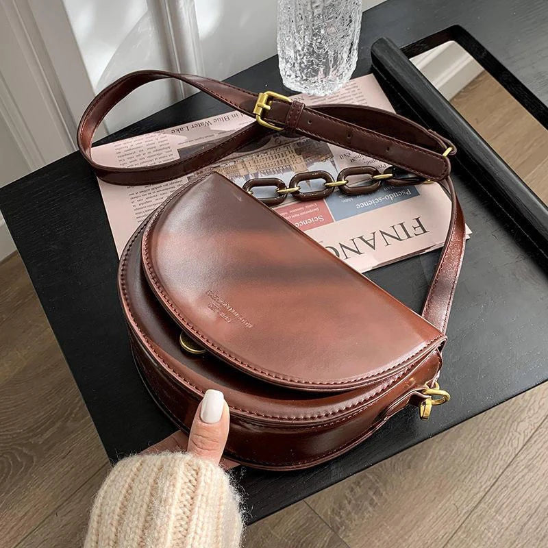 Brown Leather Crossbody Bag for Women Vintage Shoulder Handbags
