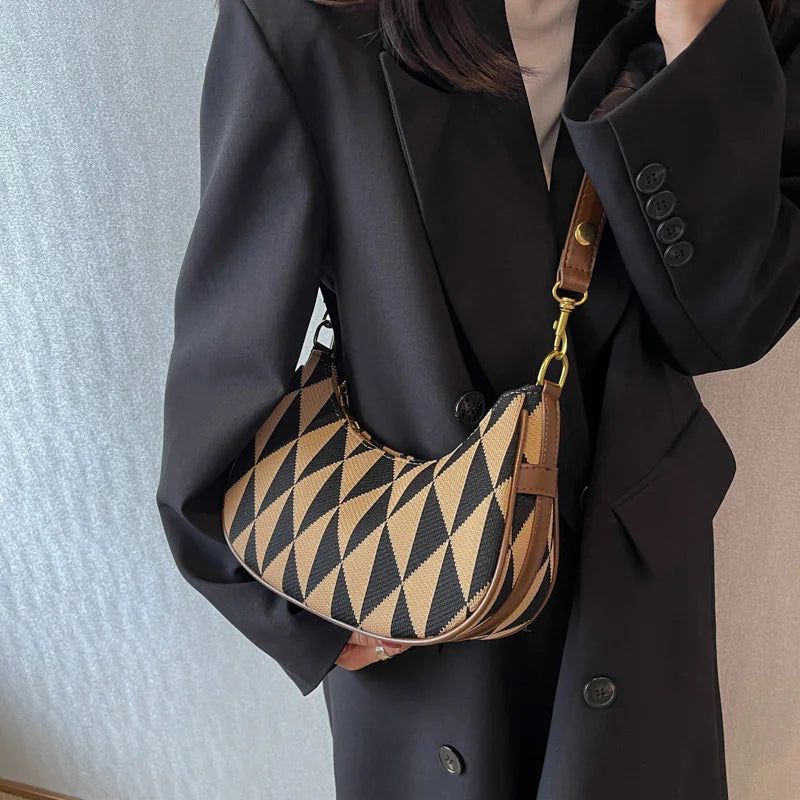Retro Women Canvas Underarm Half Moon Bags