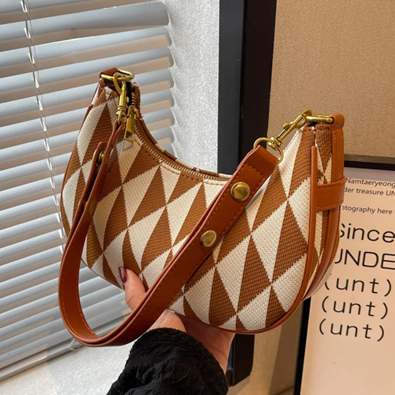 Retro Women Canvas Underarm Half Moon Bags