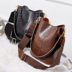Large Capacity Bucket Bag Crocodile Pattern Crossbody Bags for Women