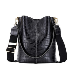 Large Capacity Bucket Bag Crocodile Pattern Crossbody Bags for Women