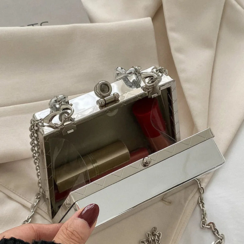 Silver PVC Box Bags Party Evening Clutch Chain Shoulder Crossbody Bags