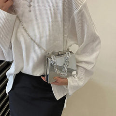 Silver PVC Box Bags Party Evening Clutch Chain Shoulder Crossbody Bags