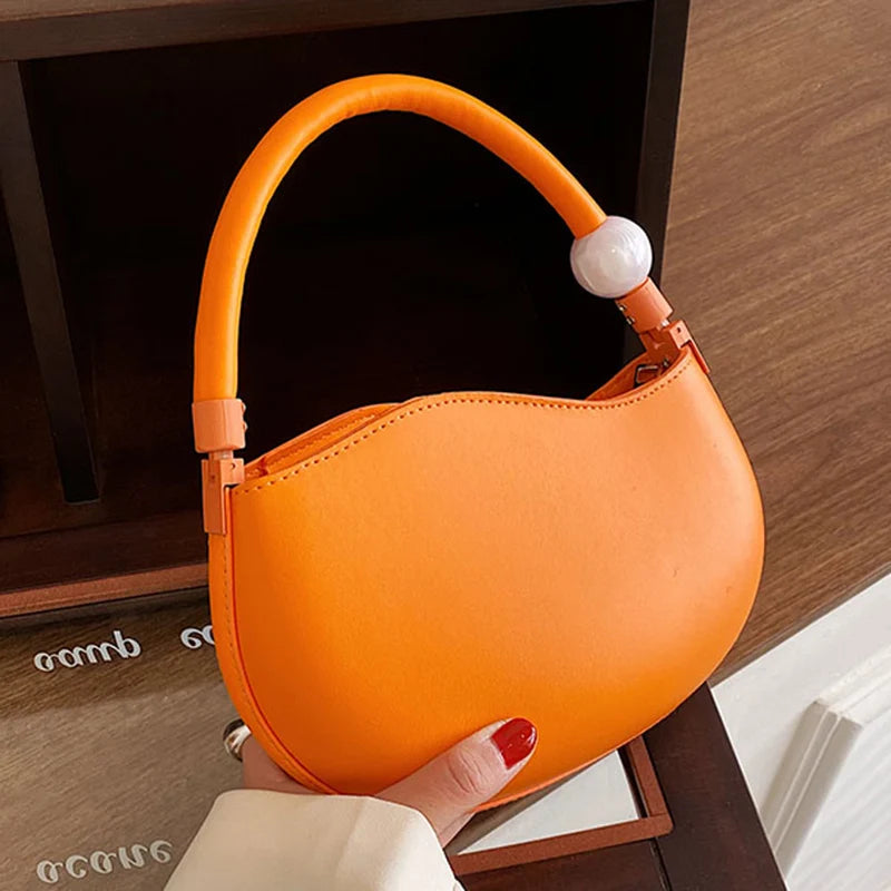 Women Half Moon Axillary Bags PU Leather Green Orange Crossbody Bags