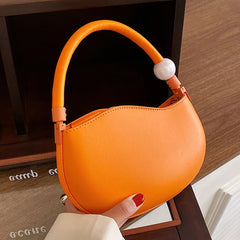Women Half Moon Axillary Bags PU Leather Green Orange Crossbody Bags
