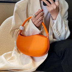 Women Half Moon Axillary Bags PU Leather Green Orange Crossbody Bags