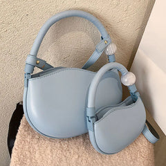 Women Half Moon Axillary Bags PU Leather Green Orange Crossbody Bags