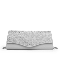 Satin Rhinestone Evening Bag Glitter Clutch Wedding Party Purse Chain