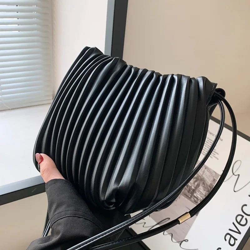 Green PU Leather Folds Shoulder Bag Women Handbags