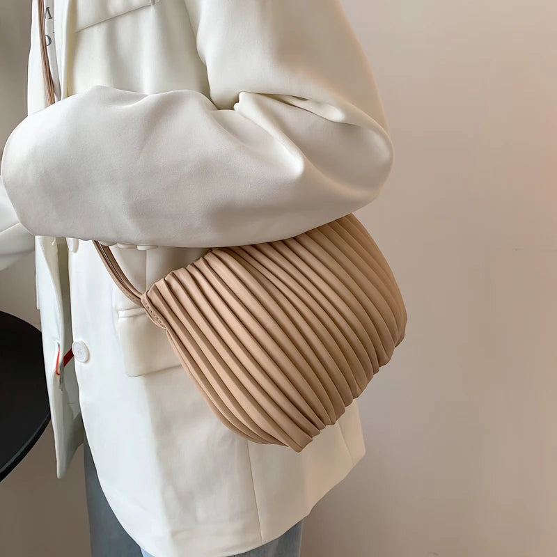 Green PU Leather Folds Shoulder Bag Women Handbags