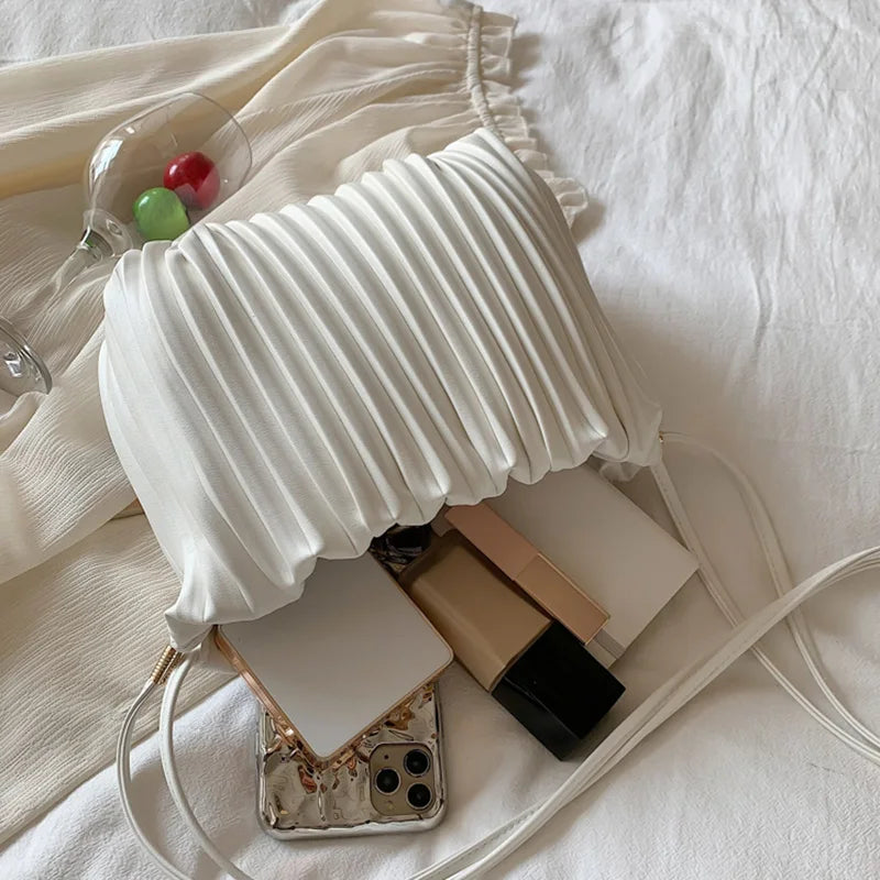 Green PU Leather Folds Shoulder Bag Women Handbags