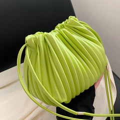 Green PU Leather Folds Shoulder Bag Women Handbags