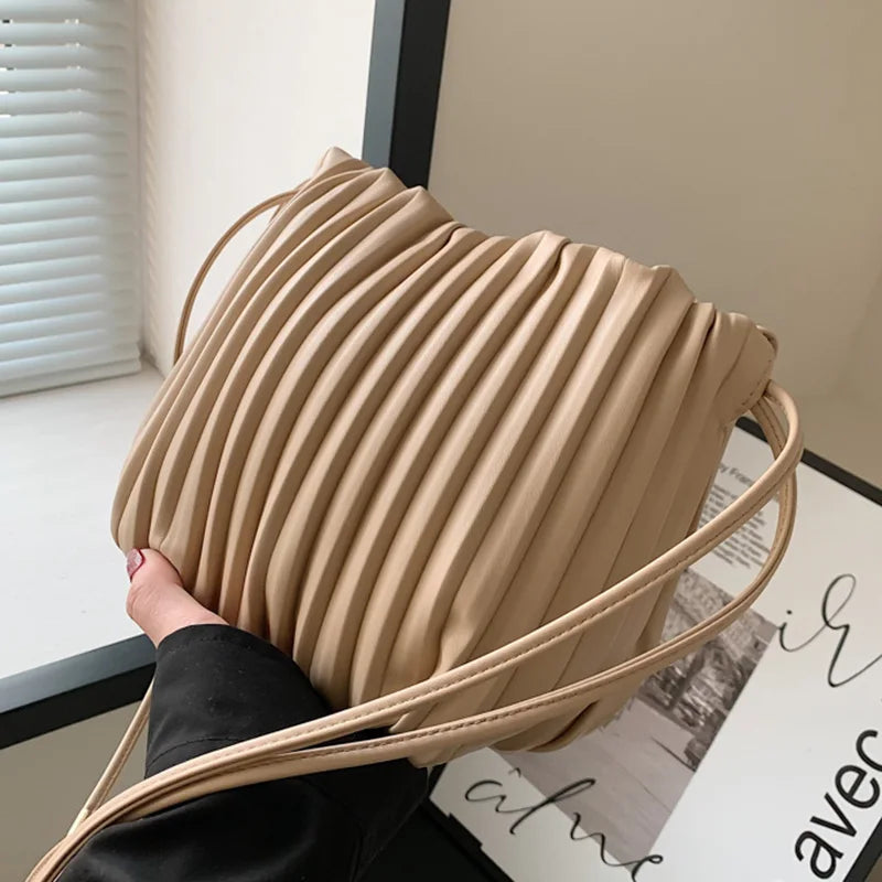 Green PU Leather Folds Shoulder Bag Women Handbags