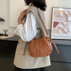 Women PU Leather Drawstring Bucket Bags Shoulder Bag Small Handbags