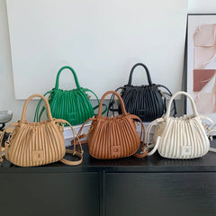 Women PU Leather Drawstring Bucket Bags Shoulder Bag Small Handbags