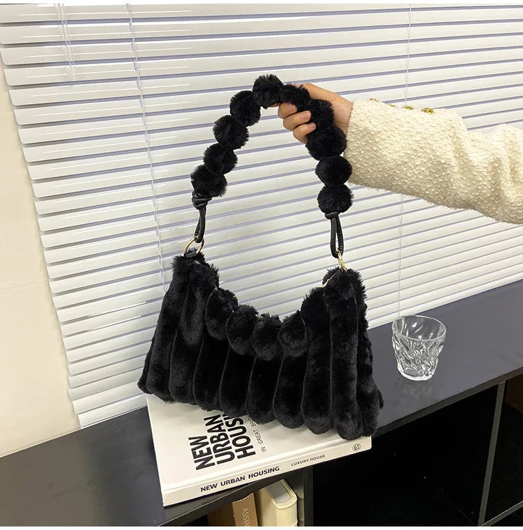 Wool Fur Shoulder Bags Winter Handbags Totes 5 Colors