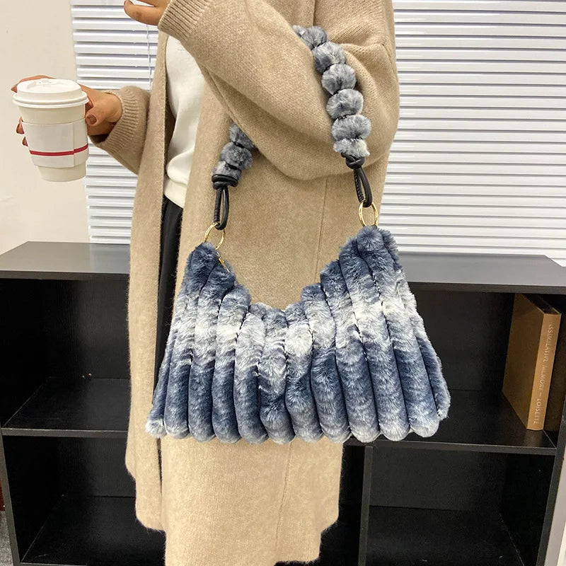 Wool Fur Shoulder Bags Winter Handbags Totes 5 Colors