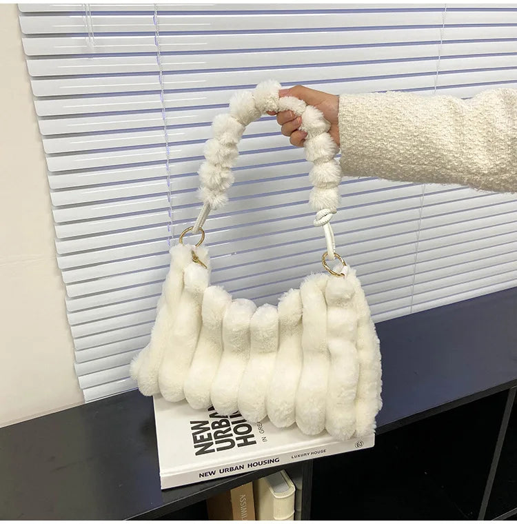 Wool Fur Shoulder Bags Winter Handbags Totes 5 Colors