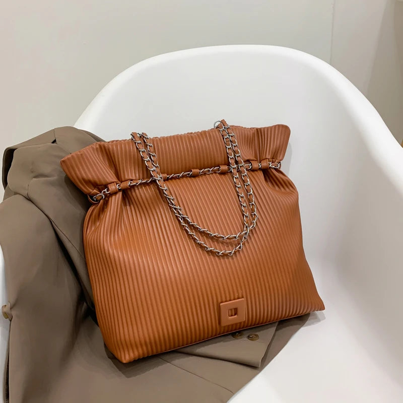 Chain Bucket Bags Pleated Tote for Women Crossbody Bag