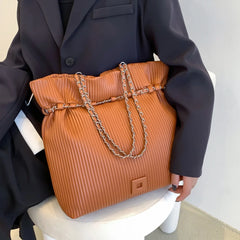 Chain Bucket Bags Pleated Tote for Women Crossbody Bag